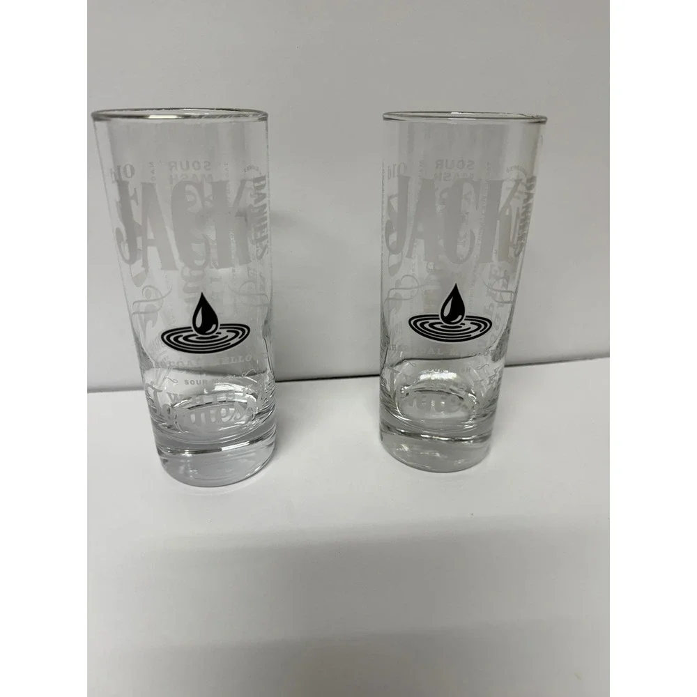 Jack Daniels Whiskey Highball Glasses Set of 2 Etched Logo Clear Tumblers 6.25in